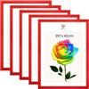 MG Design Set da 5 cornici portafoto A3 29,7 x 42 cm - Cornici in legno Rosso con vetri acrilici infrangibili, verticale e orizzontale con fissaggio a parete stabile