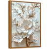 HALFLEMART Stampa su Tela Con Cornice Fiore di Peonia Bianca 3D Pittura Quadri su Tela Poster Fiori Beige Quadri Moderni Poster Stampa da Parete Soggiorno Camera da Letto Sala da Pranzo Corridoio 30x40cm