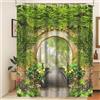 Xiaoterna Tenda da doccia Garden 3D Paesaggio primaverile Arco di foglie verdi Ponte di legno Tende da bagno Paesaggio retrò di un parco all'aperto Foresta Decorazione in stile rustico 150x200cm