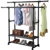 Felenny Appendiabiti con ruote, doppia asta, regolabile in altezza | Estendibile, L 90-150 x H 95-155 cm, metallo, ideale per camera da letto, corridoio o guardaroba, flessibile e salvaspazio