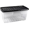 Cristalray Strata Curve - Scatola portaoggetti con coperchio nero, 80 litri, 80 x 40 x 37 cm, trasparente