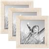 PHOTOLINI Cornici in legno 20x20 cm bianco, set di 3 cornici per foto in vero legno rustico, con vetro, da parete, accessori extra - aspetto legno naturale di deriva