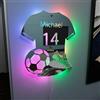 Gufacai Specchio personalizzato con maglia da calcio, luce al neon con nome, luce notturna per decorazione da parete, regalo di Natale e compleanno per bambini, papà e amanti del calcio (30 x 35 cm)