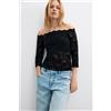 Desigual, maglietta in pizzo a fascia, Donna, Nero, L