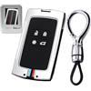 Rondrive Custodia per chiave compatibile con Mitsubishi ASX Colt 2023-2026, in metallo, per Renault Austral Alpine A290 A390, accessorio per chiave telecomando, 4 pulsanti, argento