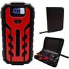 DISCORAMA - AVVIATORE EMERGENZA AUTO 20000MAH STARTER BATTERIA PORTATILE BOOSTER 12V CON TORCIA LED POWERBANK DOPPIA PORTA USB E CUSTODIA IN ECOPELLE