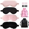 YiiHHooN Maschera per Dormire, 4 Pezzi Maschera Occhi in Peluche ed Effetto Seta, 2 Colori Maschera da Notte con Fascia Regolabile Maschera Sonno con Tappi e Sacchetti per Donna Uomo