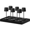 Lumisky KELLY MINI - Set di 6 mini lampade da tavolo touch wireless in alluminio LED bianco dimmerabili H22cm con vassoio di ricarica