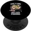 Funny Fishing Fisherman Angler Apparel & Pesca Ragazza Largemouth Bass Femminile Pescatore Lago All'aperto PopSockets PopGrip Adesivo