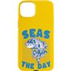 Kawaii Triangle Custodia per iPhone 15 Plus Design acquatico blu con pesci sorridenti