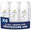 Dove Deodorante RollOn Advanced Original 0% Sali di Alluminio, 6x50ml | 72 Ore Protezione Sudore e Odori, con Zinco Antibatterico, 0% Alcol