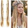 Cuenxuenf 2 ciocche di extension per dreadlock, elastici per dreadlock con clip | Extension per capelli intrecciate dreadlocks sintetici in stile boho con perline per uso quotidiano 50 cm sottili e lunghi