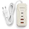 Vidoelettronica® Caricatore Multiplo USB a Ricarica Rapida, 4 Porte con 2 USB-C e 2 USB-A, Stazione da Tavolo per Smartphone e Tablet, Cavo Integrato con Spina Europea, Avorio
