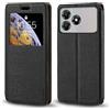 Shantime Custodia in pelle con finestra per ZTE Blade A36 4G - Nero | 6.75 Elegante cover magnetica invisibile con finestra trasparente, fessura per carte e supporto
