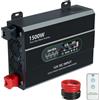 ZeroEra Inverter da 12 V a 230 V, sinusoidale puro, potenza nominale 1500 W, potenza di picco 3000 W, 2 prese UE, 1 tipo C, display LCD, porta di ricarica rapida USB QC3.0