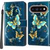 Salanheo Cover per Google Pixel 9 Pro XL / 10 Pro XL, Farfalla verde dorata | Portacarte, Chiusura Magnetica, Flip Case, Antiurto Custodia, Funzione Stand