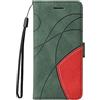 TIANCI Cover per LG K40, Portafoglio Case in Pelle PU Bicolore Impiombata, 3 Slot per Schede Funzione Staffa Antiurto Flip Custodia per LG K40-Verde