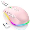 Seenda Mouse a LED senza fili, ricaricabile con jiggler, silenzioso mouse wireless USB 2.4 G, per laptop, computer, illuminazione DPI 2000 per PC, Windows, Mac OS (rosa)