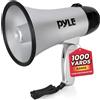 Pyle Megafono Portatile con Sirena, Megafono Speaker a Batteria da 20 Watt, Microfono, 2 Modalità, Audio PA e Manico Pieghevole per Uso Sportivo e Forze dell'Ordine, Argento