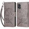 KENHONER Custodia per Oppo A38 4G/A18 4G Cover, Grigio Farfalla | Portafoglio in Pelle PU Retro, Antiurto Flip, Slot per Schede, Funzione Stand, Chiusura Magnetica