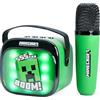 OTL Technologies Minecraft - Mini altoparlante per karaoke a LED, wireless, con microfono Bluetooth, colore verde, luci che cambiano colore