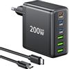 FNITAER Caricatore USB C da 200 W, caricatore rapido a 6 porte con 3 USBC e 3 USBA, alimentatore multiplo GaN, caricatore PD per MacBook iPad Pro/Air, serie iPhone 17/16, Samsung, ecc.