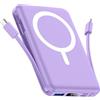 Vexnera per Magsafe Powerbank 10000mAh, Magnetico Caricatore Portatile 20W | Ricarica Rapida, Doppio Cavo USB-C Integrato, Display LED, Wireless Caricatore Portatile per iPhone 18-12 serie Viola