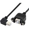 JSER Connettore a vite da USB 2.0 Tipo B maschio ad angolo sinistro a 90 gradi a USB Tipo B femmina per montaggio a pannello, compatibile con cavo per stampante/scanner/disco, lunghezza 50cm.