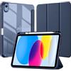EspZanthic Custodia per iPad A16 11a/10a generazione 2025/2022 con portamatite, blu | Copertura in tessuto tecnico di alta qualità, design ibrido sottile, antiurto con guscio posteriore trasparente