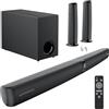 Yinet-EU Soundbar con subwoofer per TV, 120 W, barra audio rimovibile 2 in 1 con bassi profondi e 3 modalità, Bluetooth 5.3/ARC/Opt/AUX, per TV/PC/Gaming/Proiettore, Nero