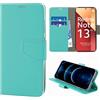 N NEWTOP Cover Compatibile con Redmi Note 13 PRO 4G, HQ Lateral Custodia Libro Flip Chiusura Magnetica Portafoglio Simil Pelle Stand Protezione Completa Case TPU Anti Urto Guscio Base (Turchese)