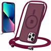 Yoedge Magnetica Cover per iPhone 13 Pro con Cordino, Compatibile con MagSafe, Custodia Traslucida Opaca Hard PC Sottile TPU Antiurto Protettiva Case con Tracolla Laccio Corda Collana, Borgogna