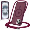 Yoedge Magnetica Cover per iPhone 16 Pro Max con Cordino, Compatibile con MagSafe, Custodia Traslucida Opaca Hard PC Sottile TPU Antiurto Protettiva Case con Tracolla Laccio Corda Collana, Borgogna