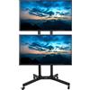 VIVO Carrello mobile a doppio schermo TV con ripiano DVD per laptop per | Schermo LCD LED OLED 4K Smart piatto e curvo, supporto rotante per 2 TV, VESA max 600 x 400, supporta 70 bs ciascuno, nero