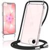 Kilbnom Cover per iPhone 17E / iPhone 16E / iPhone SE 4 2025 con Cordino, Trasparente Custodia con Laccio Tracolla Cellulare Girocollo Collana Corda Catena Cinghia, Morbido Silicone Antiurto Case,Nero