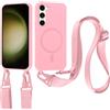 Jrkvniv Cover per Samsung Galaxy S23 Plus con Cordino [Compatibile con MagSafe ] Custodia con Regolabile Laccio Collana Tracolla, Ultra Sottile Silicone AntiGraffio Case per Samsung S23 Plus, Rosa