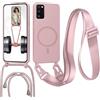 MBSLFY Magnetica Cover per Samsung Galaxy A41 con Cordino, Compatibile con MagSafe, Silicone Case con Regolabile Cordino da Collo Nylon Catena Collana Tracolla Corda, Rosa chiaro