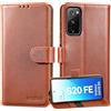 Lensun Cover in Pelle Vera per Samsung Galaxy S20 FE- Marrone Scuro | Custodia in Vera Pelle [RFID Blocking] Libro con Portafoglio Custodie Cuoio Chiusura Magnetico Antiurto
