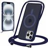 Yoedge Magnetica Cover per iPhone 16 Pro Max con Cordino, Compatibile con MagSafe, Custodia Traslucida Opaca Hard PC Sottile TPU Antiurto Protettiva Case con Corda Collana Tracolla Laccio, Blu scuro
