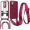 MBSLFY Magnetica Cover per Xiaomi Poco M3 Pro 5G/Redmi Note 10 5G con Cordino, Compatibile con MagSafe, Silicone Case con Regolabile Cordino da Collo Nylon Catena Collana Tracolla Corda, Rosso
