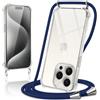 Kilbnom Cover per iPhone 15 Pro con Cordino, Trasparente Custodia con Laccio Tracolla Cellulare Girocollo Collana Corda Catena Cinghia, Morbido Silicone TPU Antiurto Case per iPhone 15 Pro, Blu scuro