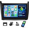 GOHHDL Android 15, 4G+128G GOHHDL Autoradio per VW Polo 6R 6C 9N 2008-2016 con Carplay Android Auto, Touch Radio da 9 Pollici 2Din con GPS Navi WiFi Bluetooth FM/RDS EQ SWC Retrocamera&Mic