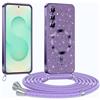Phoona Glitter Cover per Samsung Galaxy S25 Plus/S25+ 5G con Cordino, Antiurto Silicone Protezione, Compatibile con MagSafe Cover con Cordino, Anti Graffi, Non Ingiallente, Viola