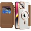 IMEIKONST Cover Magnetica per iPhone 14 Plus con Slot per Carte, [Compatibile con MagSafe] [Blocco RFID] Custodia Portafoglio Flip Antiurto Trasparente Case per iPhone 14 Plus. Marrone JDCX
