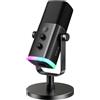 FIFINE Microfono dinamico USB/XLR per la registrazione di podcast, microfono per PC e videogiochi in streaming con luce RGB, pulsante mute, jack per cuffie, supporto da tavolo, microfono vocale per