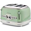 Ariete Tostapane Vintage 4 Fette 156, Tostiera con 6 Livelli di Tostatura, Espulsione Automatica, Funzione Defrost, Vassoio Raccoglibriciole Estraibile, Corpo in Acciaio Inox, 1600W, Verde