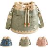 Qinayig Borsa a secchiello in denim all'uncinetto, da donna, con margherite, per viaggi