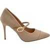 Malu Shoes Decollete Donna Beige Nude in Tessuto con Cinturino e Fibbia Dorata Tacco a Spillo 12 cm