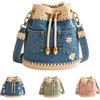 Qinayig Borsa a secchiello in denim all'uncinetto, da donna, con margherite, per viaggi