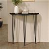 YITAYMLI Tavolo Consolle d'Ingresso Moderno Semicircolare Effetto Legno | Tavolo da Corridoio Stretto Alto 90cm, Angoli Arrotondati e Gambe in Ferro a Triangolo(Black,100cm/39..4in)